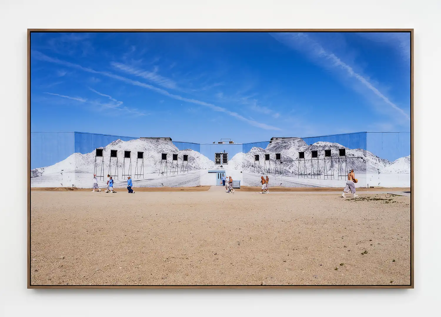 Exhibition view of JR's solo show 'Horizons' at Perrotin Los Angeles, featuring monumental ink-on-wood installations and photographic works.