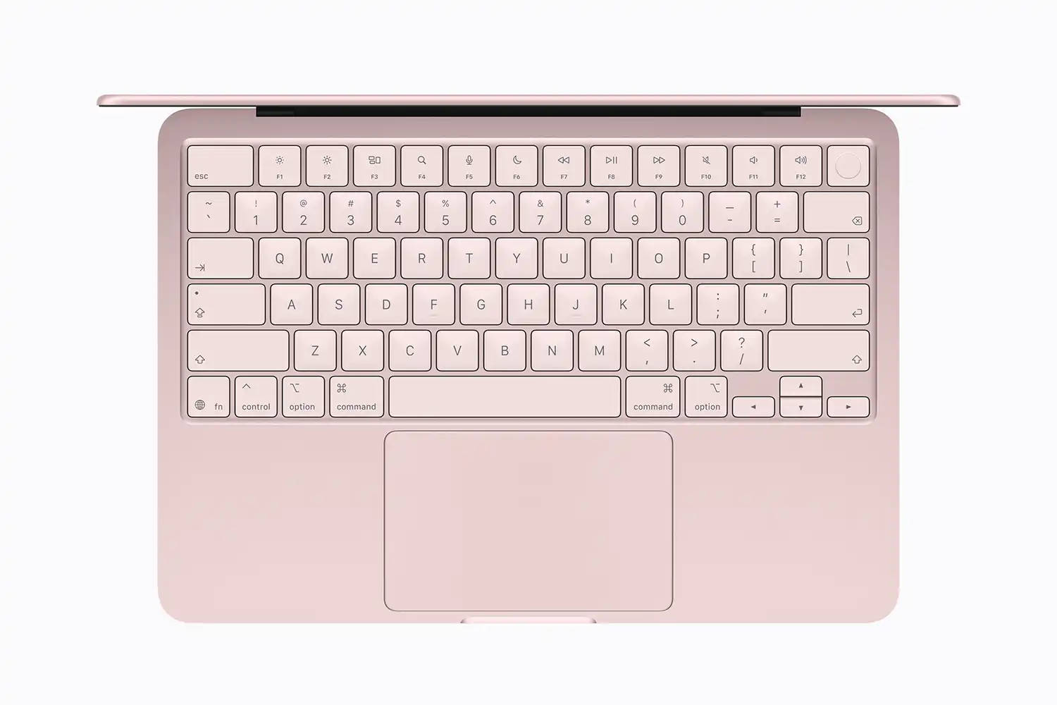 Overhead view of the blush color-matched Magic Keyboard and trackpad.