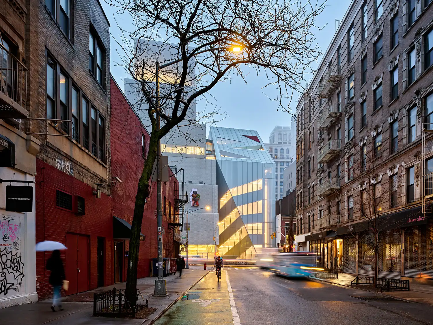 Street-level view of Prince Street with OMA’s New Museum expansion as the terminus.