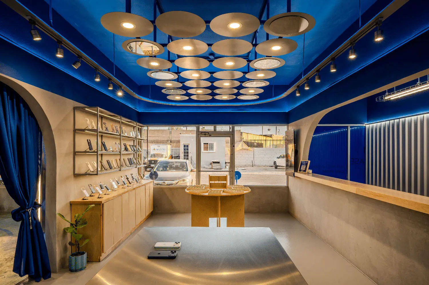 View from behind the service counter at iLIU Experience looking toward the Mexicali street.