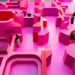 Top view of the Pink Labyrinth by Lina Ghotmeh at Palazzo Litta, Milan Design Week 2026.