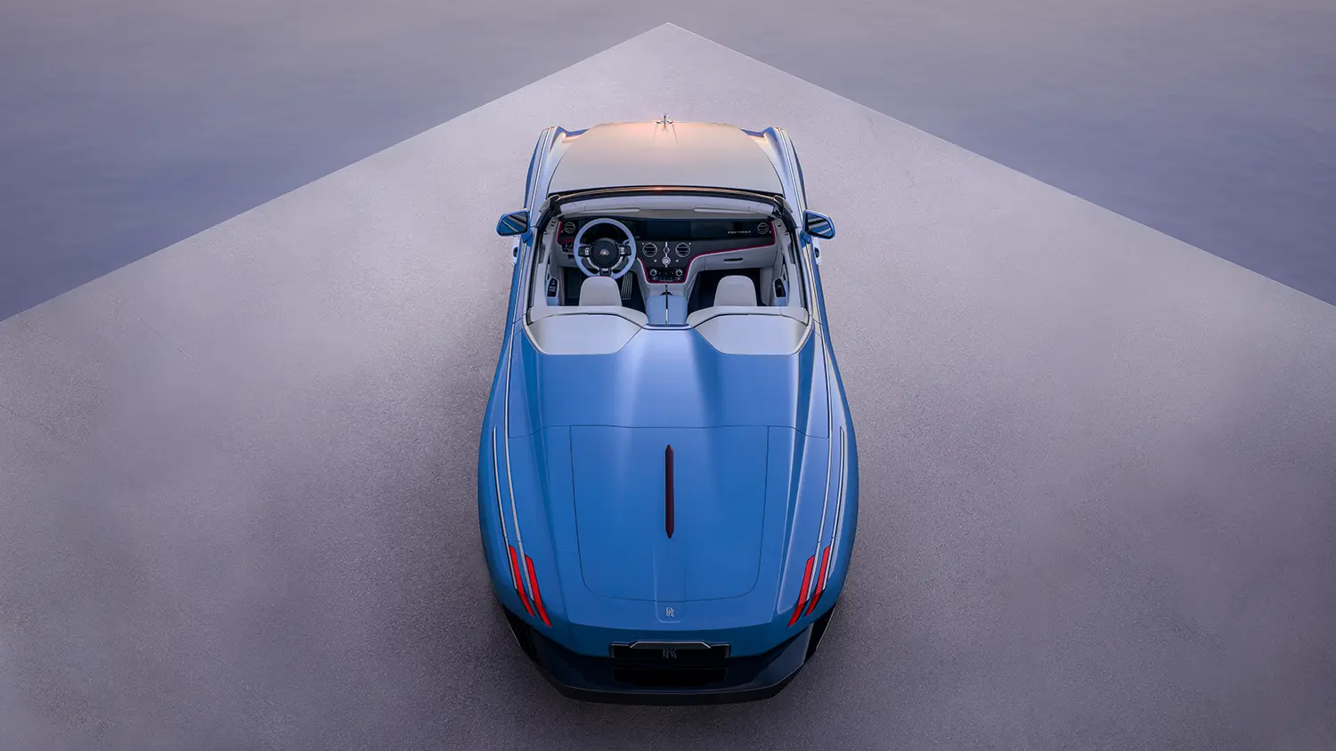 Top-down aerial view of Project Nightingale showing the symmetrical interior and long rear deck with red accent line.