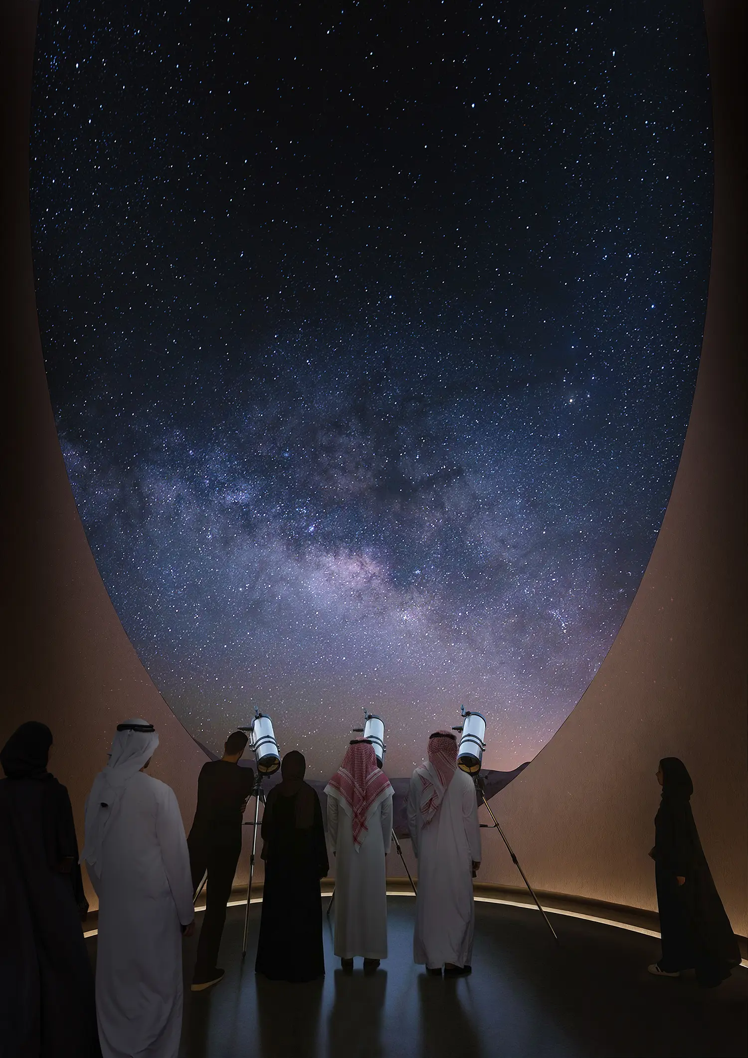 AlUla Manara Heatherwick Studio interior dark sky observation telescopes Milky Way tubular aperture night visitors