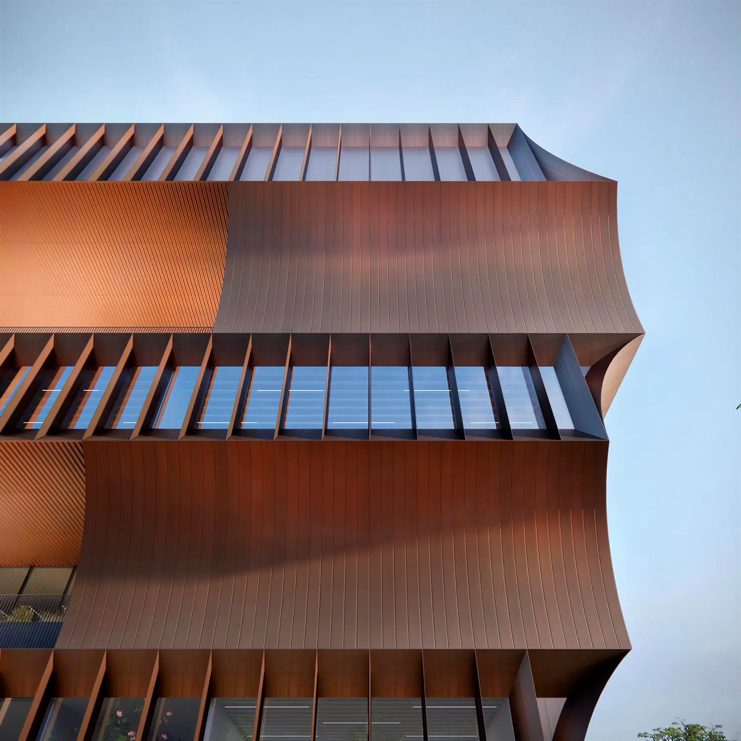 BIG STEM university Bentonville academic building copper facade detail fin cladding close-up