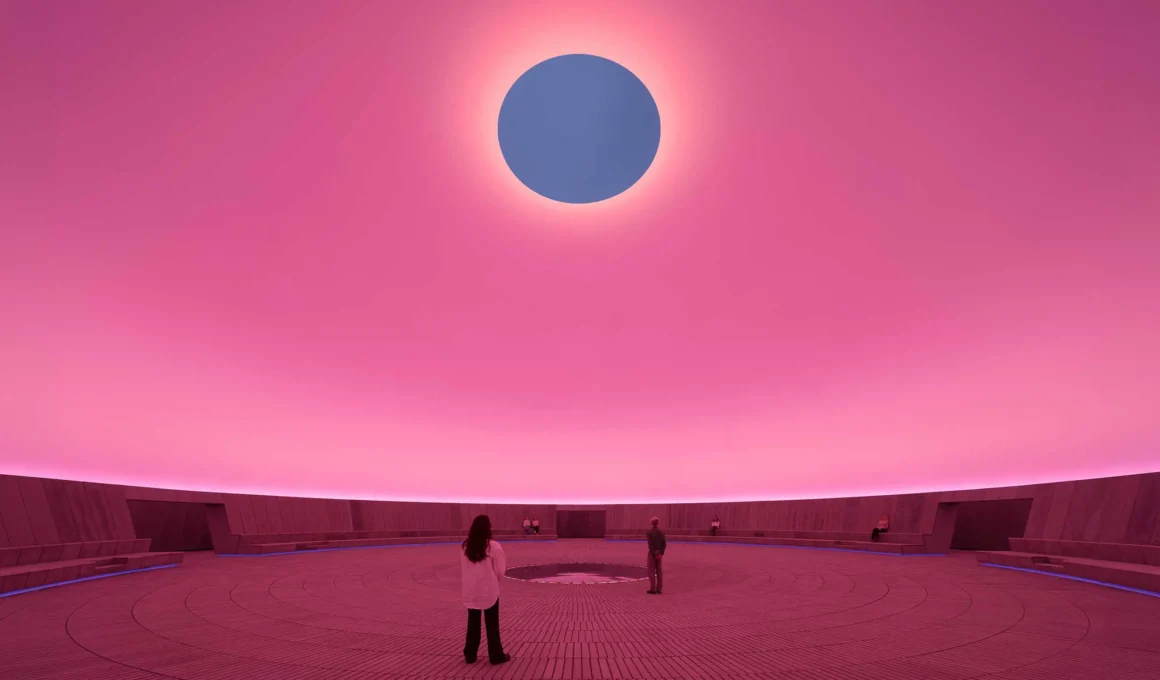 James Turrell As Seen Below dome interior ARoS Aarhus Colour Shift pink light blue aperture visitors