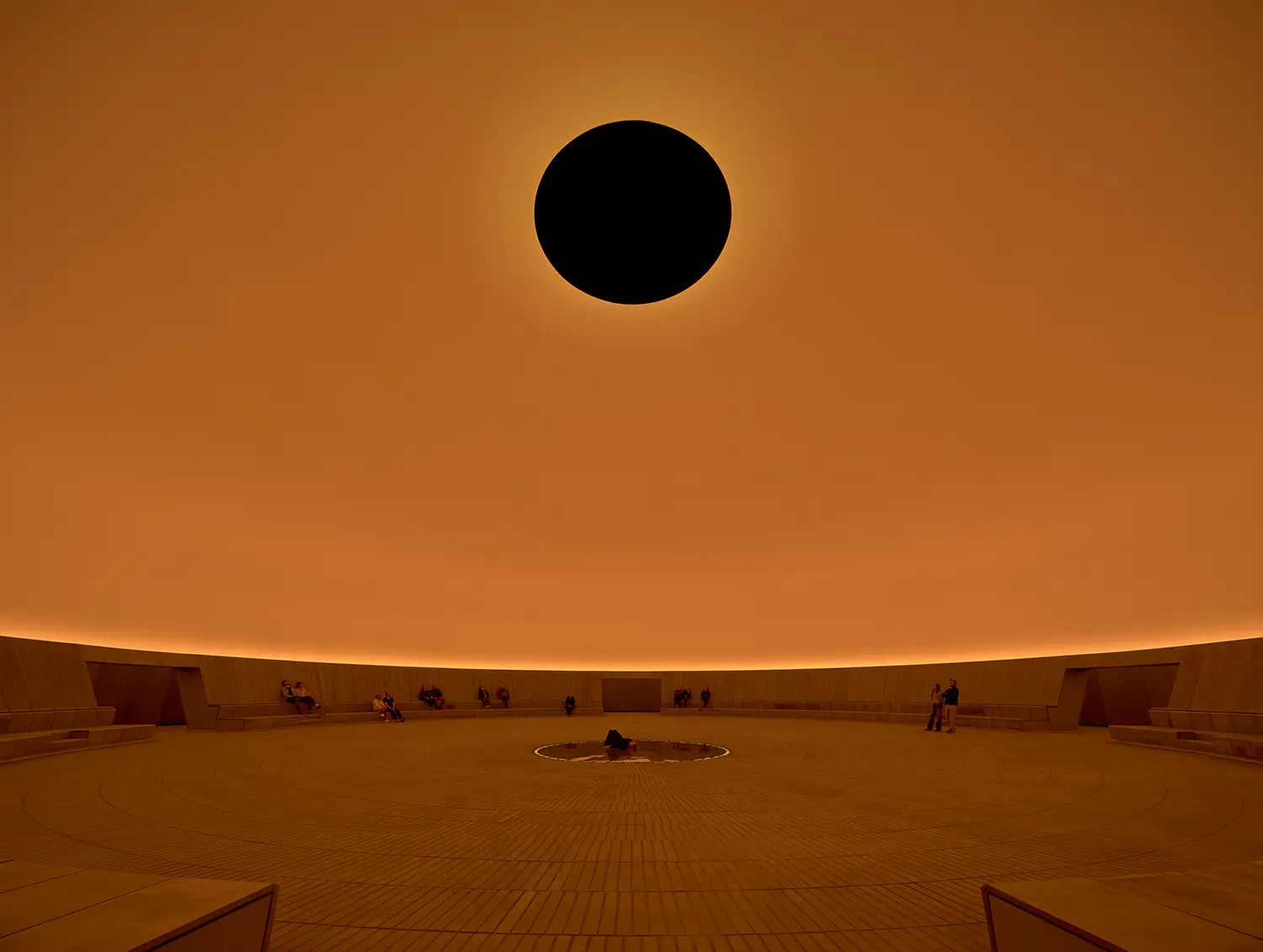 James Turrell As Seen Below dome interior ARoS Aarhus Twilight amber orange programmed light black aperture sunset