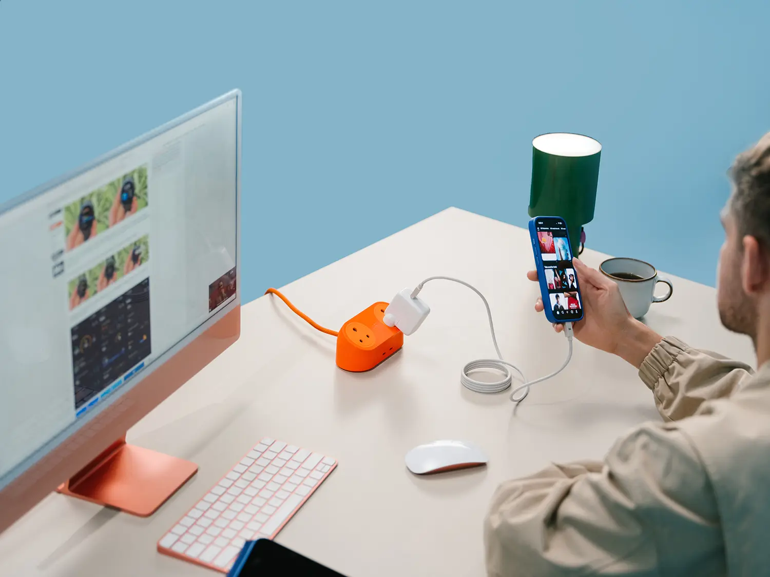 LAYER Daily Objects Loft Mandarin orange charging station desk USB-C lifestyle user