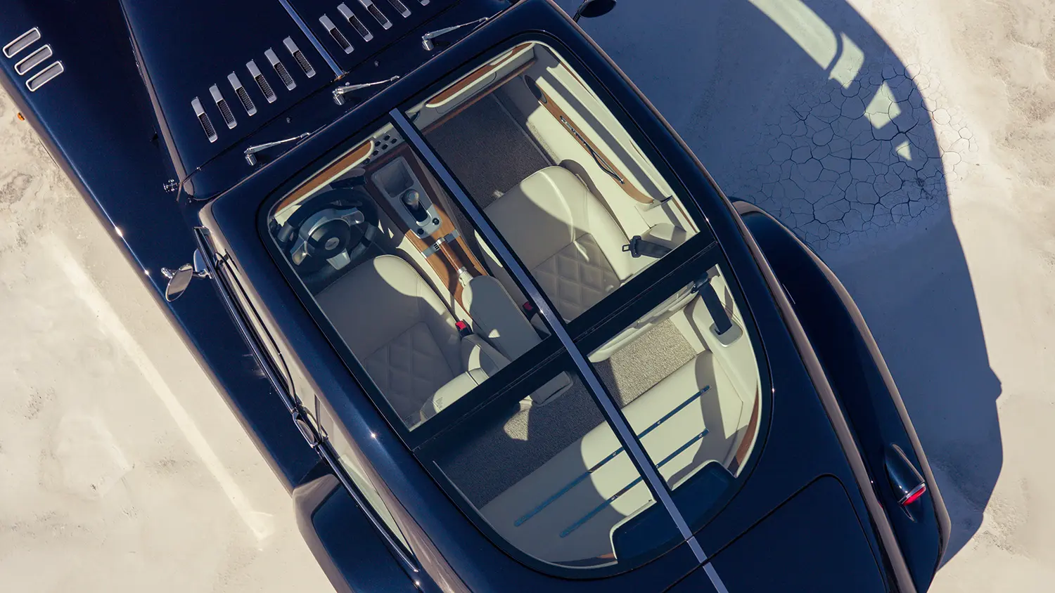 Morgan Midsummer Coupé glazed roof overhead bonded structural glass teak interior