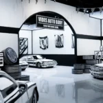 Joshua Vides Flat Out exhibition at Petersen Automotive Museum, Vides Auto Body archway, hand-painted vehicles and gas station props