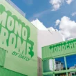 Monochrome by Oatly pop-up by Cee Cee Creative, green shipping containers with painted lettering in Berlin. Photo: Aditya Christian, Mohit Amlani