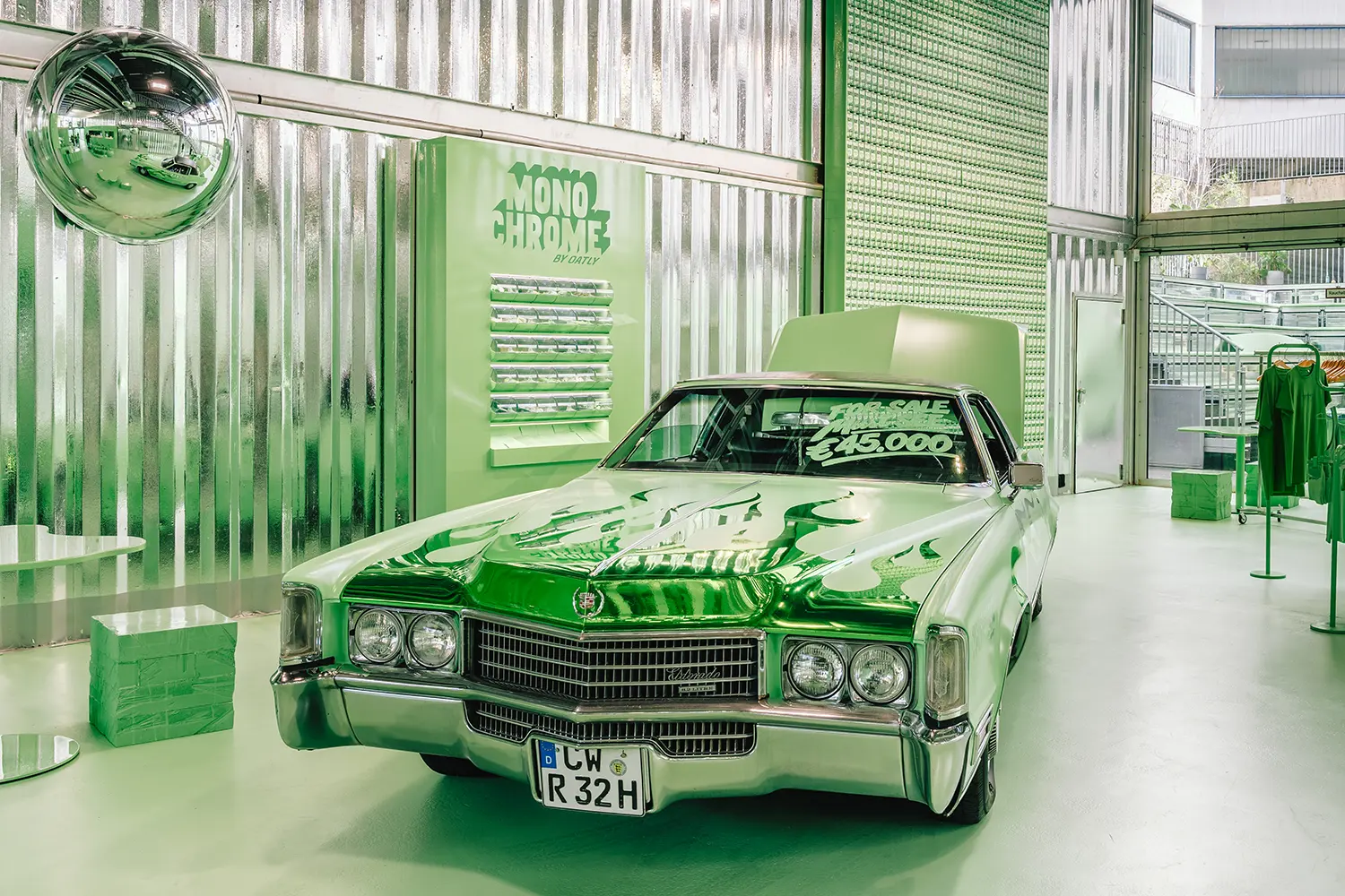 Green Cadillac Eldorado with flame livery at Monochrome by Oatly by Cee Cee Creative. Photo: Aditya Christian, Mohit Amlani